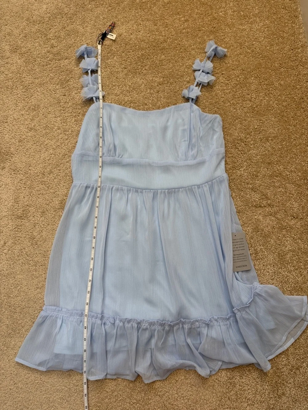 Lush Rosette Strap Fit & Flare Dress Cool Blue Dress Size Large NEW nordstrom - Picture 8 of 9